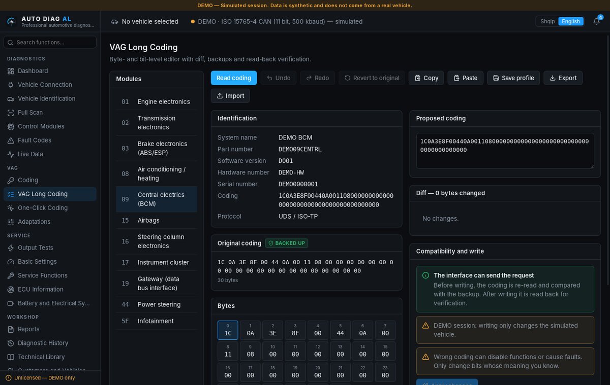 AUTO DIAG AL long-coding editor for a VAG control module